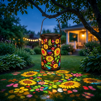 Colorful Solar Lantern with Sunflower Design and Projected Patterns for Garden Atmosphere