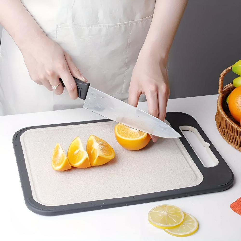 Dual-Sided Stainless Steel Chopping Board with Built-In Garlic Crusher