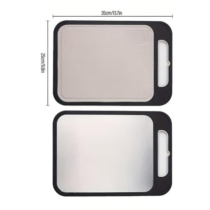 Dual-Sided Stainless Steel Chopping Board with Built-In Garlic Crusher