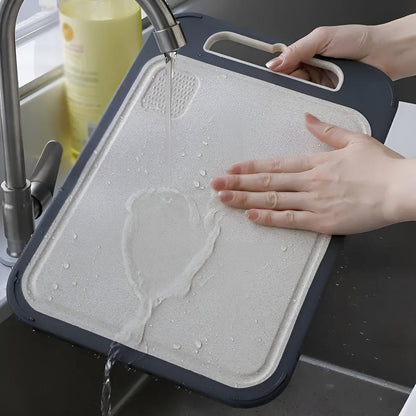 Dual-Sided Stainless Steel Chopping Board with Built-In Garlic Crusher