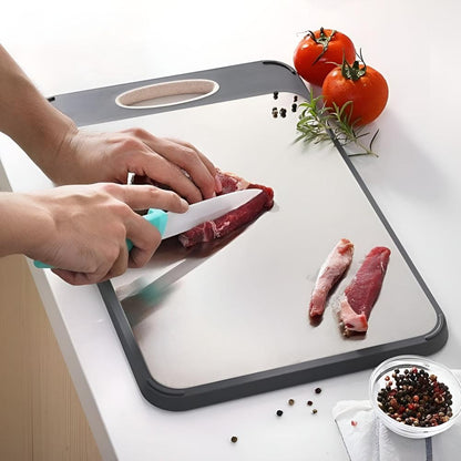 Dual-Sided Stainless Steel Chopping Board with Built-In Garlic Crusher