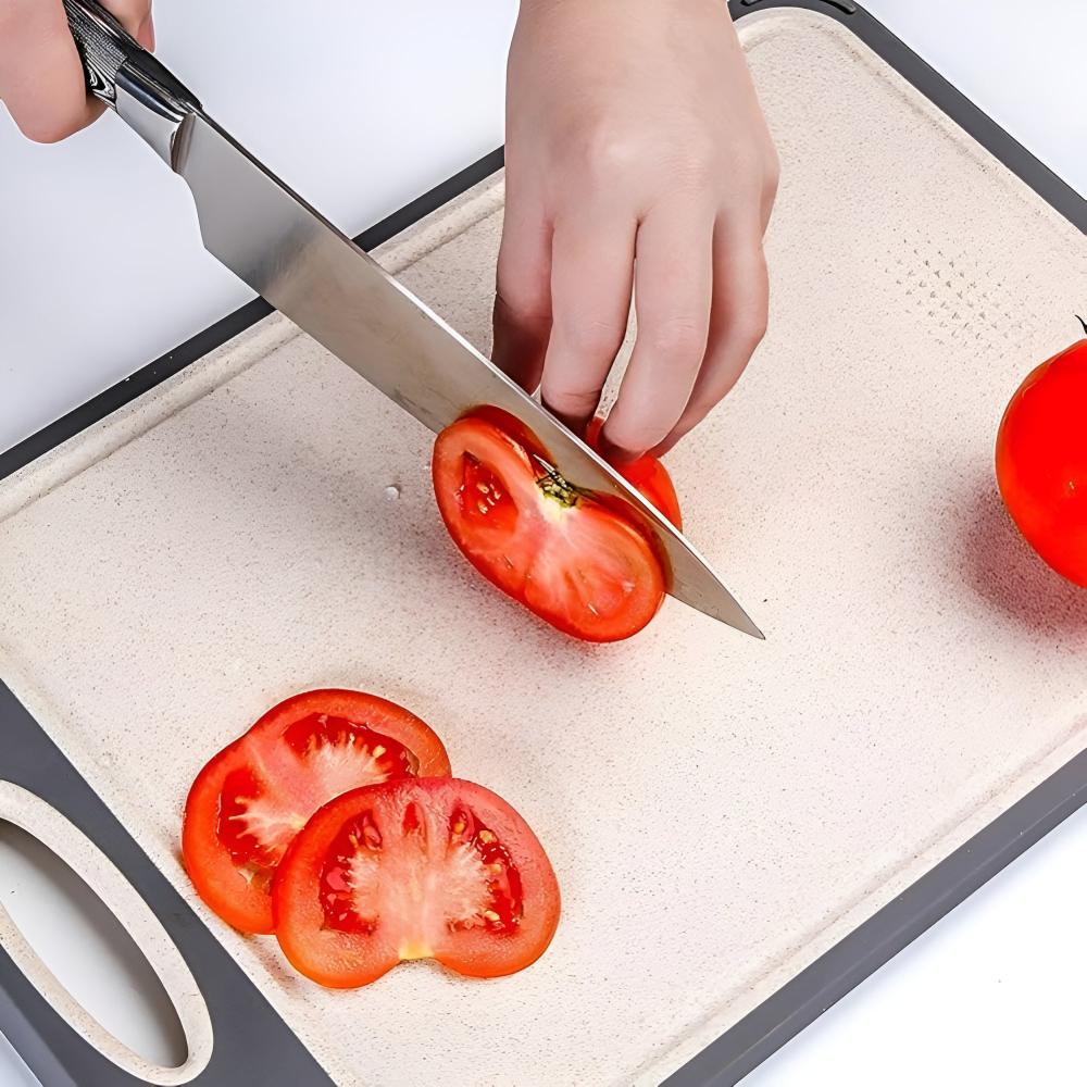 Dual-Sided Stainless Steel Chopping Board with Built-In Garlic Crusher