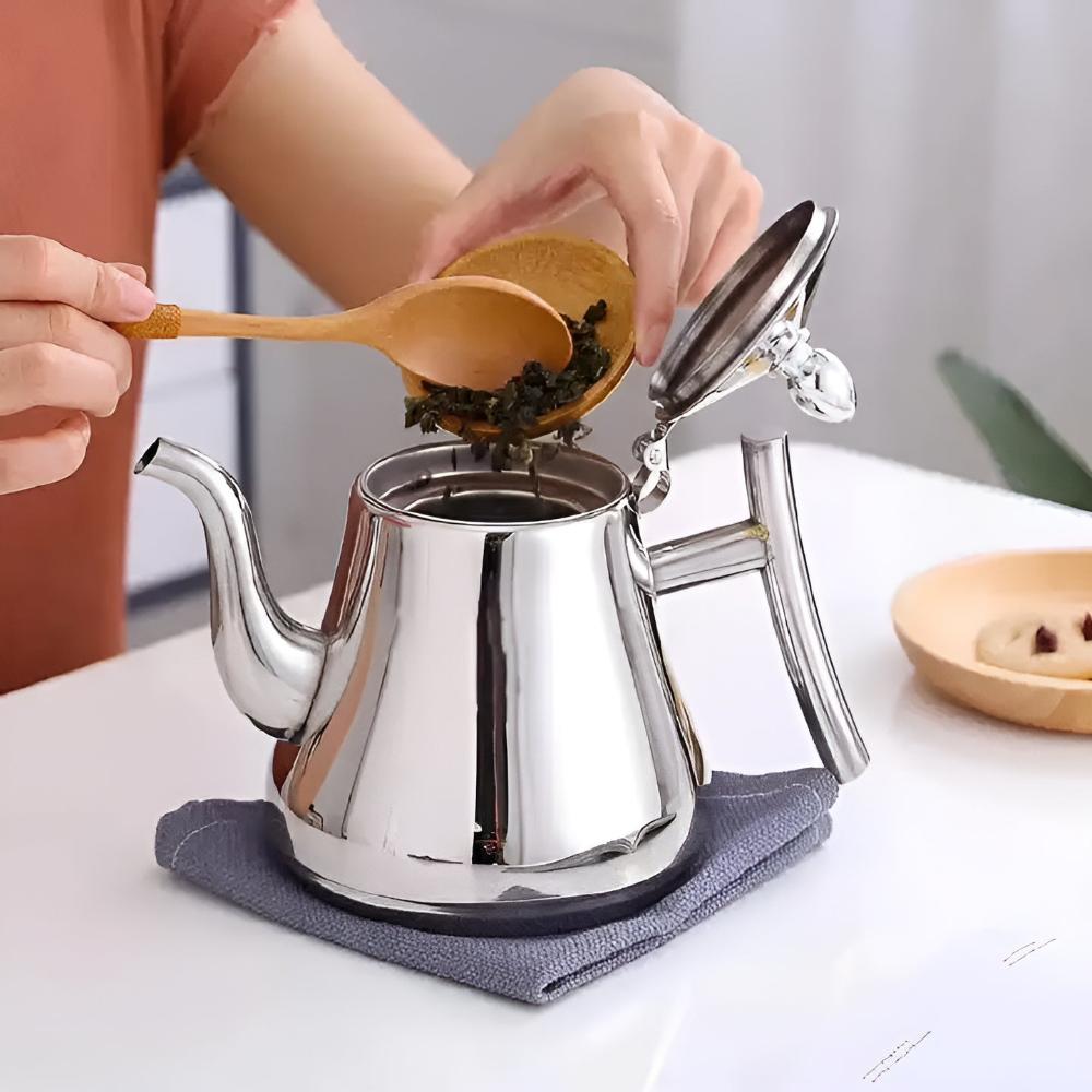 Durable Stainless Steel Teapot with Integrated Filter for Easy Brewing