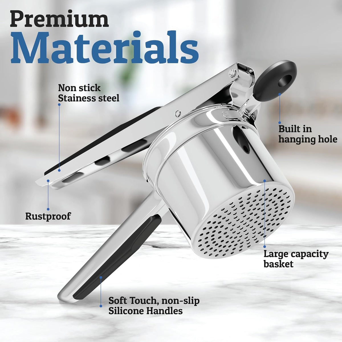 Large Capacity Stainless Steel Potato Ricer for Easy Mashed Potatoes