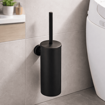 Wall-Mounted Toilet Brush Set in Black Stainless Steel for Contemporary Bathrooms