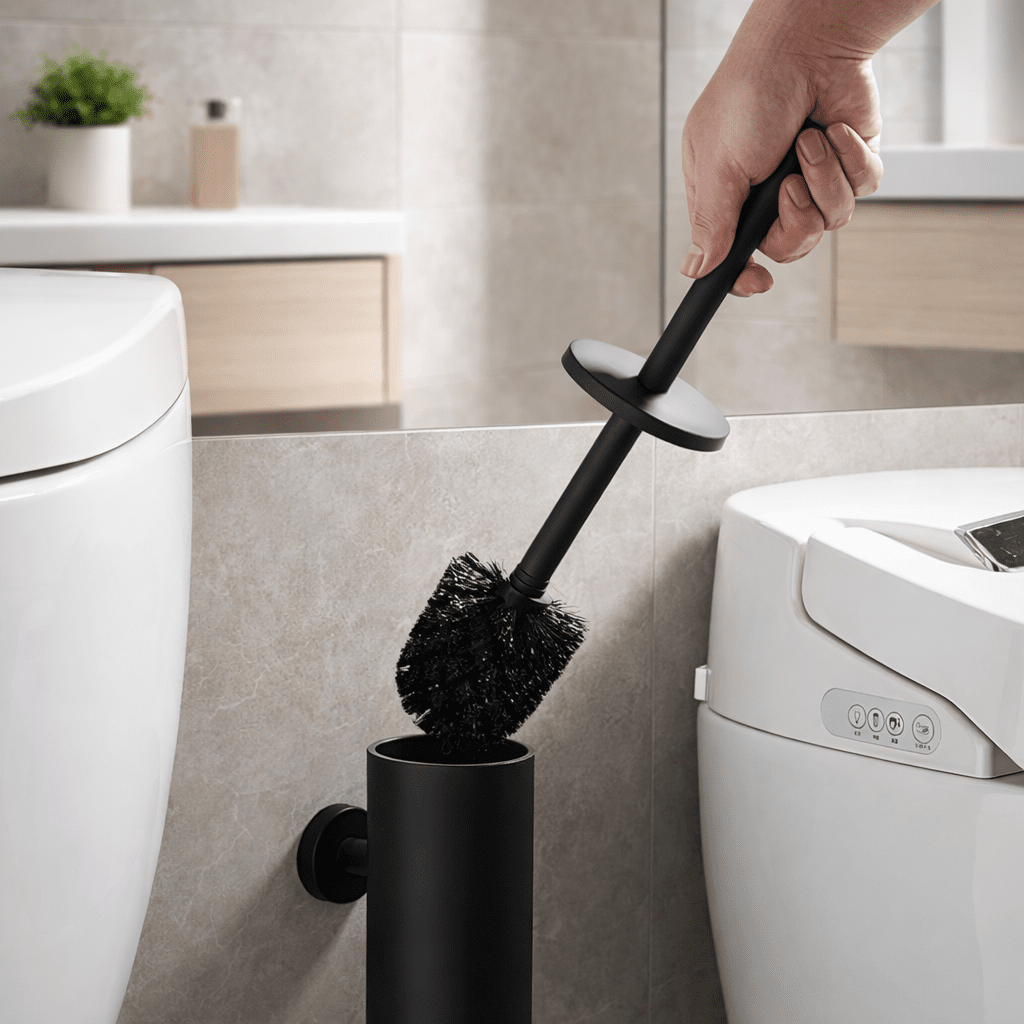 Wall-Mounted Toilet Brush Set in Black Stainless Steel for Contemporary Bathrooms