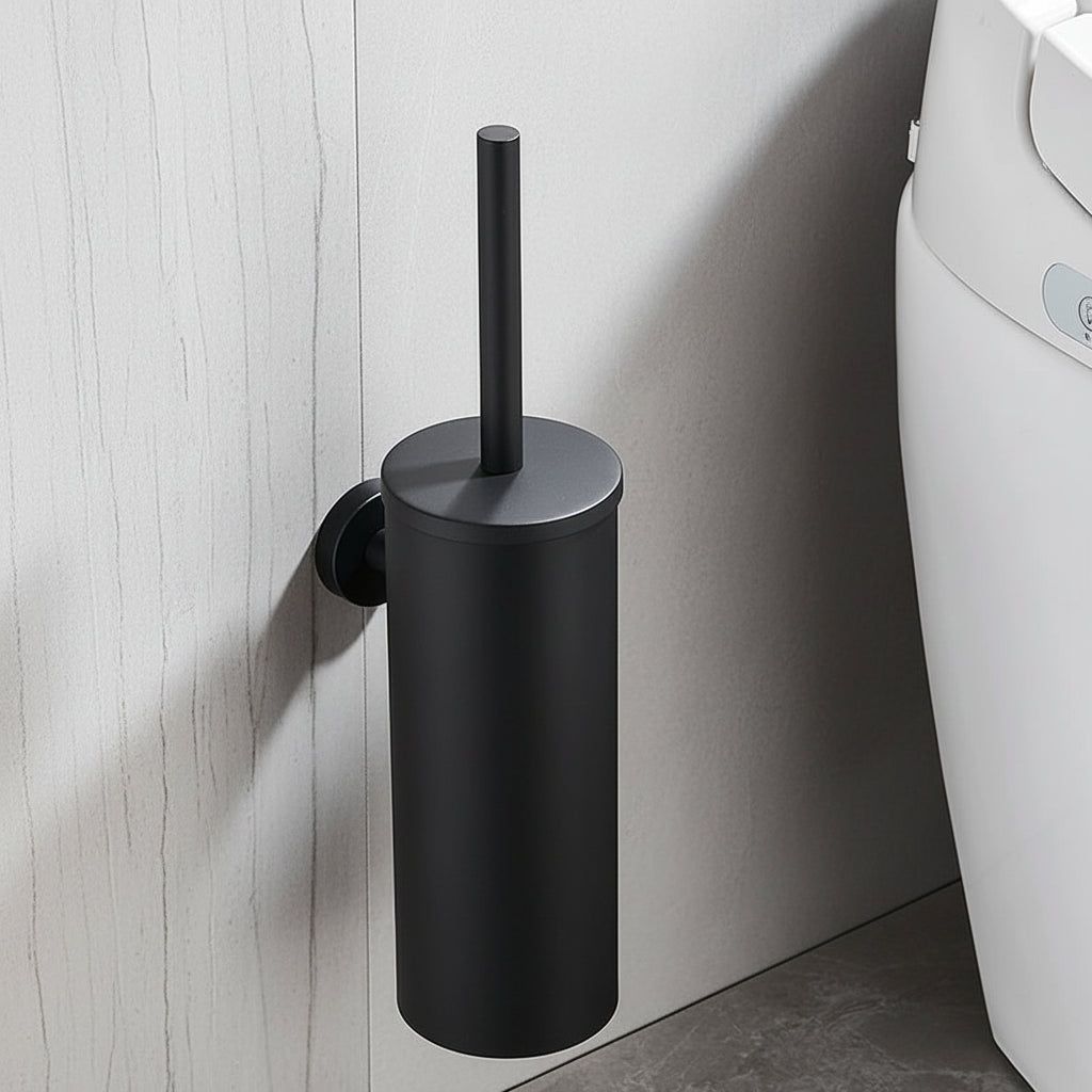 Wall-Mounted Toilet Brush Set in Black Stainless Steel for Contemporary Bathrooms
