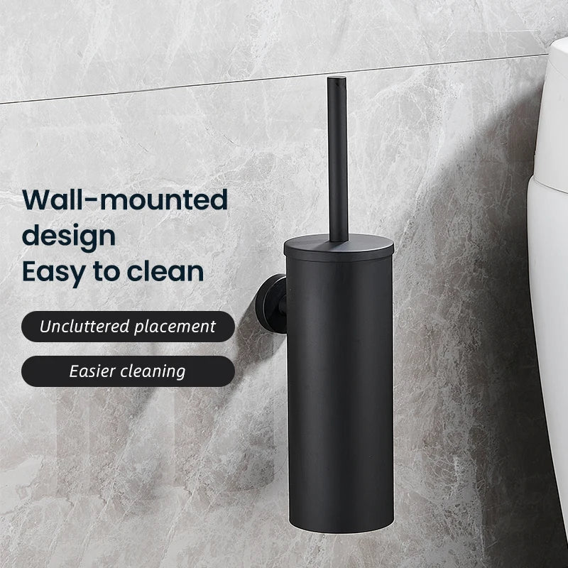 Wall-Mounted Toilet Brush Set in Black Stainless Steel for Contemporary Bathrooms