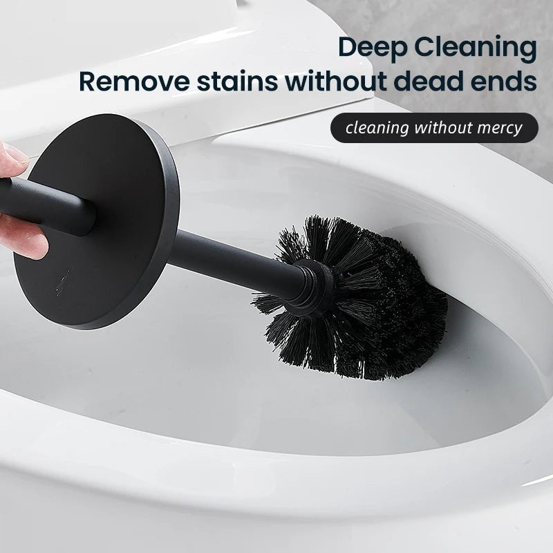Wall-Mounted Toilet Brush Set in Black Stainless Steel for Contemporary Bathrooms