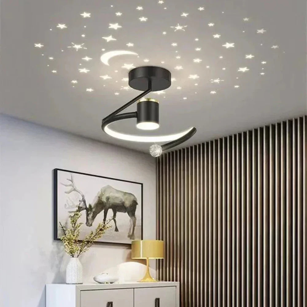 Round LED Ceiling Lamp with Starry Sky Design – Scandinavian Style