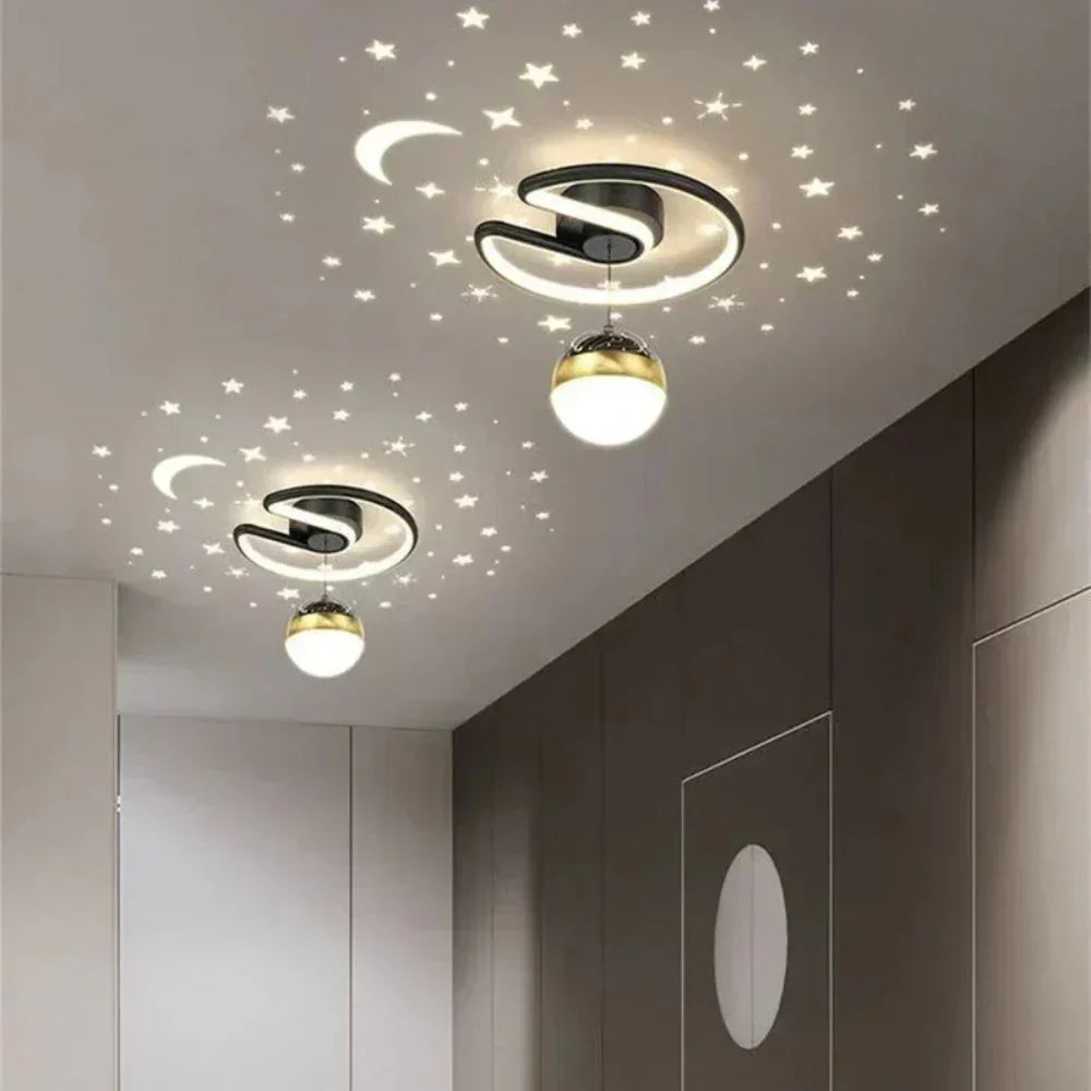 Round LED Ceiling Lamp with Starry Sky Design – Scandinavian Style