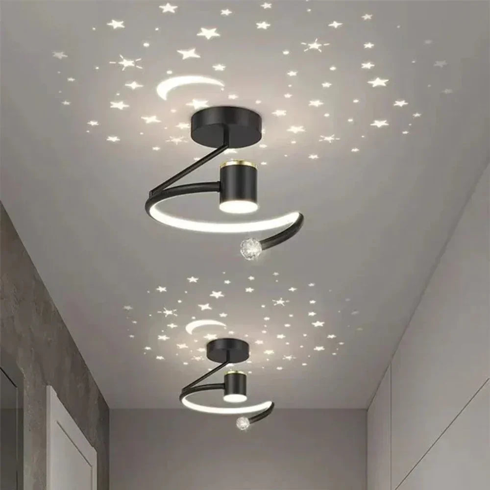 Round LED Ceiling Lamp with Starry Sky Design – Scandinavian Style