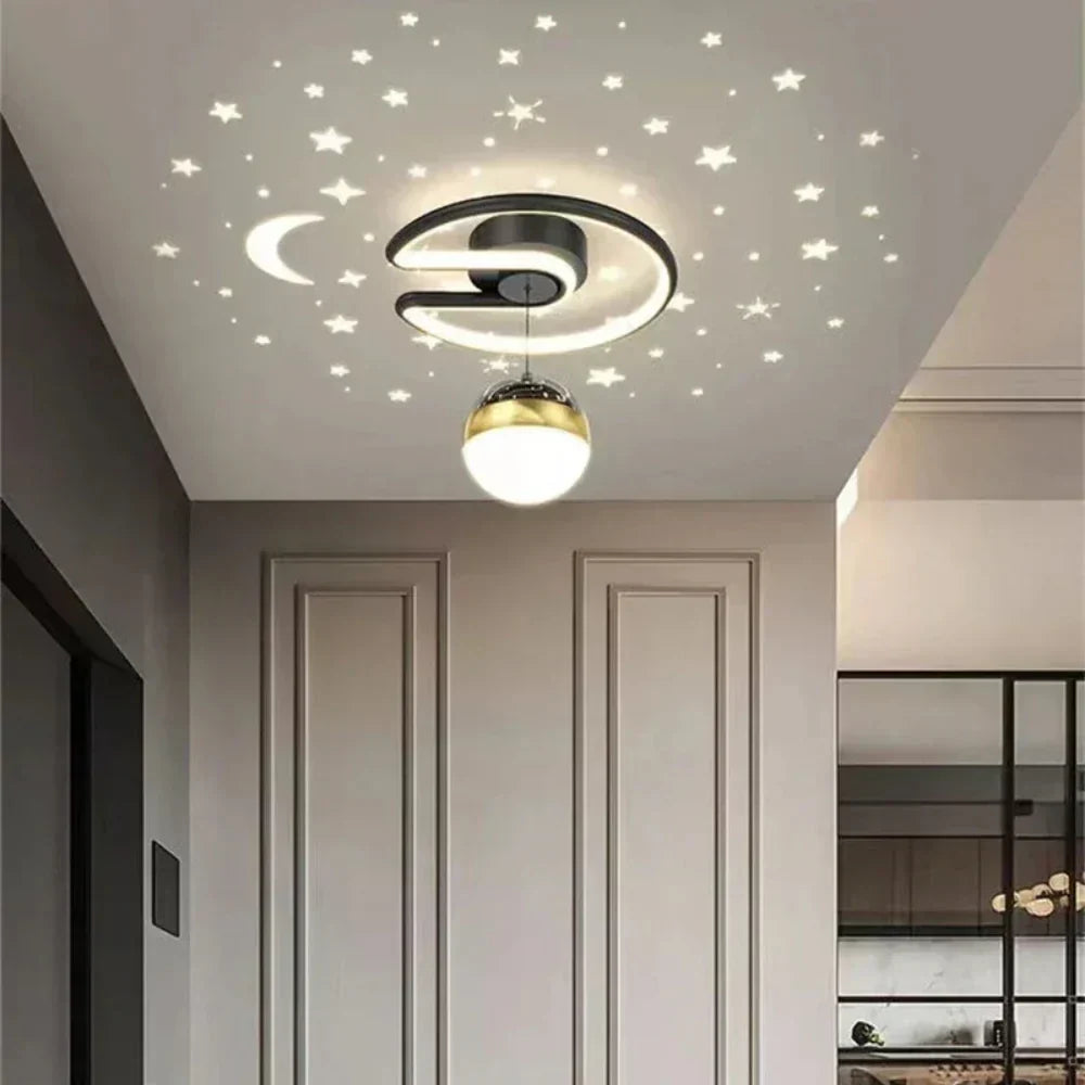 Round LED Ceiling Lamp with Starry Sky Design – Scandinavian Style