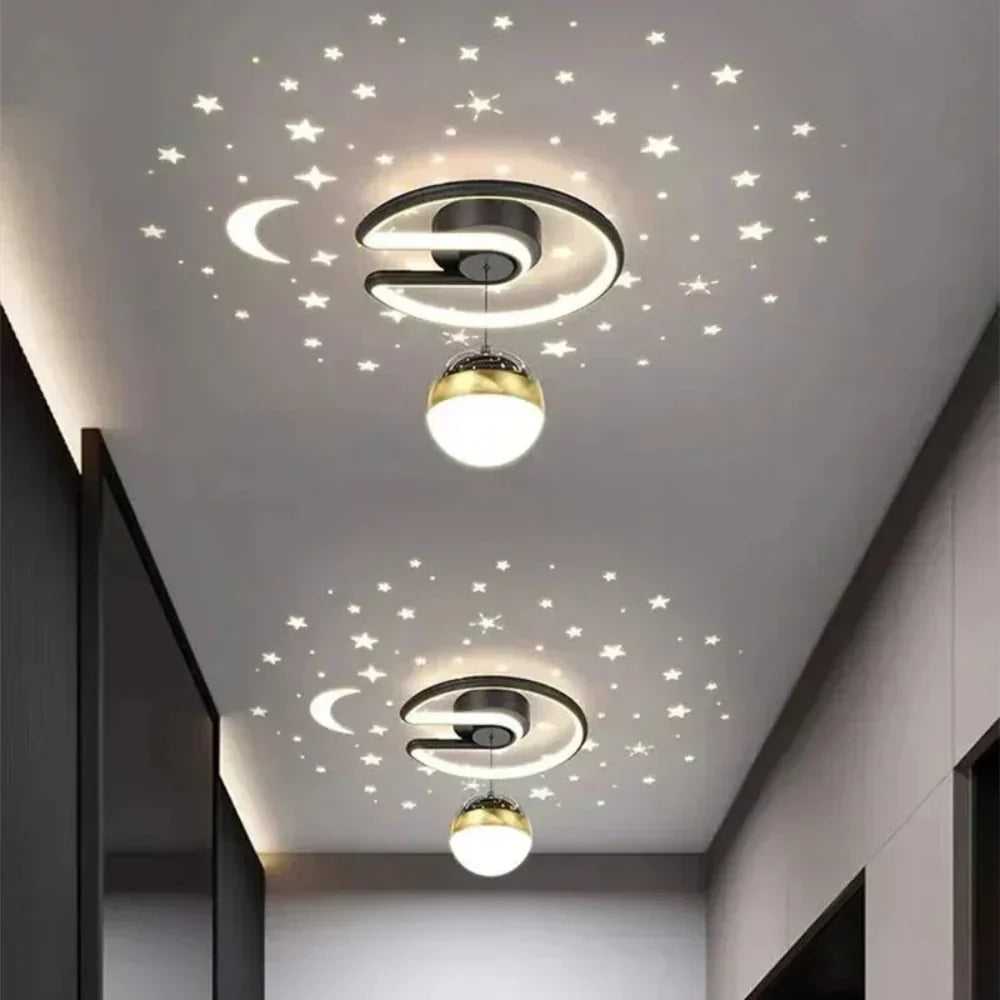 Round LED Ceiling Lamp with Starry Sky Design – Scandinavian Style