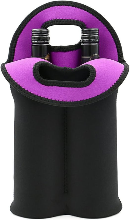 Insulated Wine Tote for Two Bottles – Neoprene Carrier for Travel