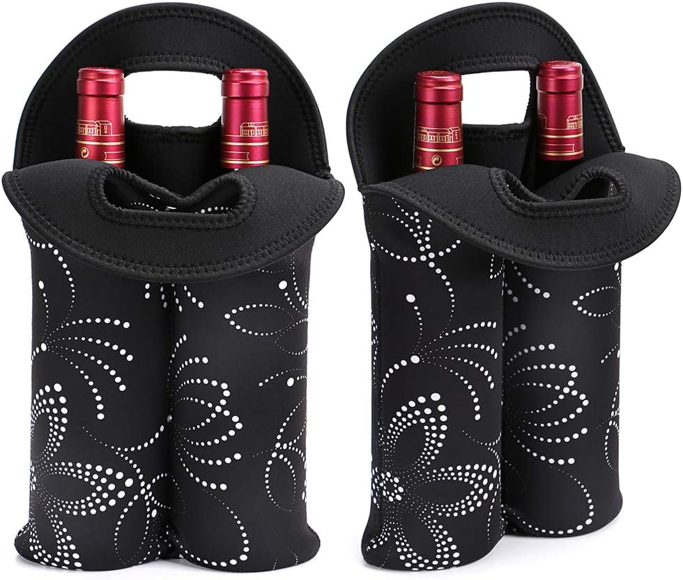 Insulated Wine Tote for Two Bottles – Neoprene Carrier for Travel