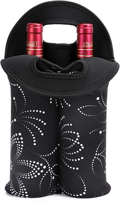 Insulated Wine Tote for Two Bottles – Neoprene Carrier for Travel