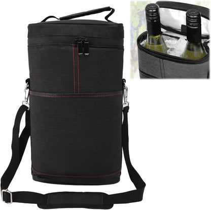 Insulated Wine Carrier for 2 Bottles – Adjustable Strap Tote Bag