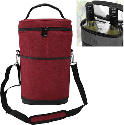 Insulated Wine Carrier for 2 Bottles – Adjustable Strap Tote Bag