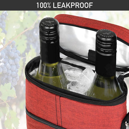 Insulated Wine Carrier for 2 Bottles – Adjustable Strap Tote Bag
