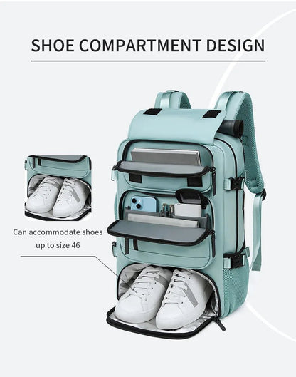 Waterproof Travel Backpack with USB Port & Shoe Storage for Organized Trips