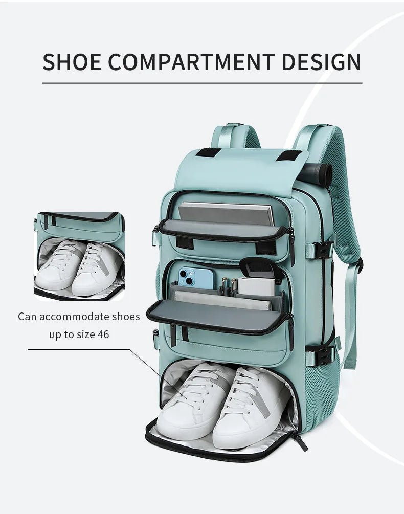 Waterproof Travel Backpack with USB Charging Port and Shoe Storage
