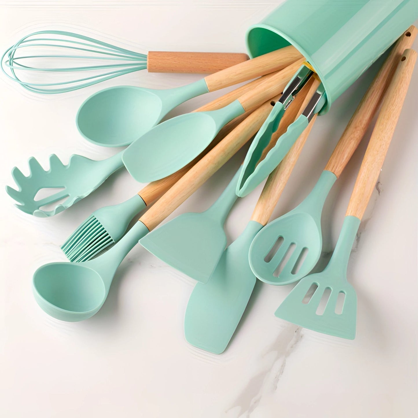 Premium Silicone Cooking Utensil Set with Bamboo Grip - 12 Pieces