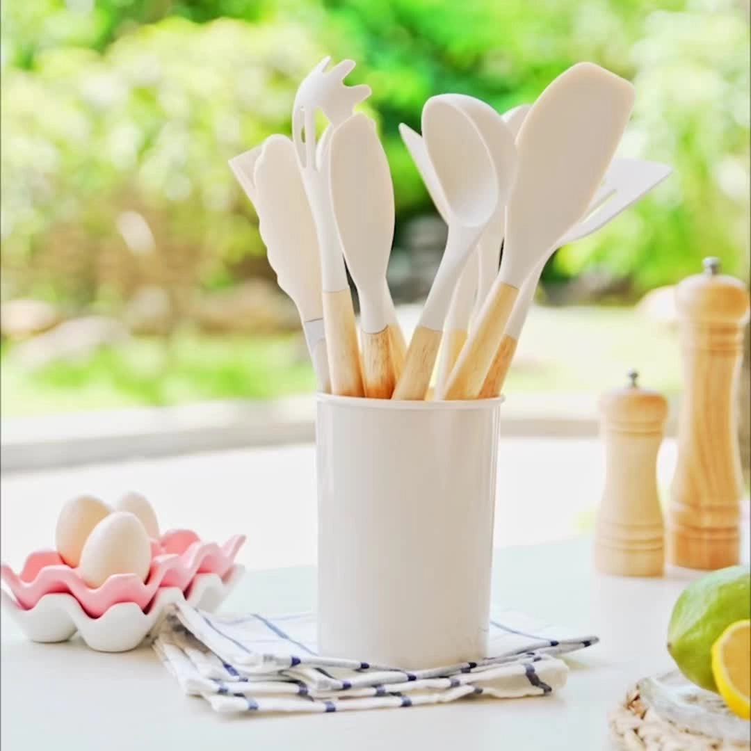 Premium Silicone Cooking Utensil Set with Bamboo Grip - 12 Pieces