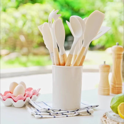 Premium Silicone Cooking Utensil Set with Bamboo Grip - 12 Pieces