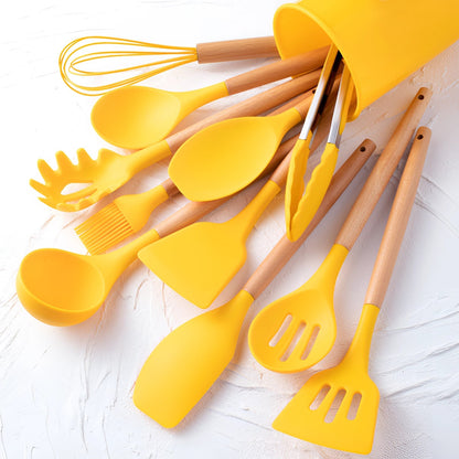Premium Silicone Cooking Utensil Set with Bamboo Grip - 12 Pieces
