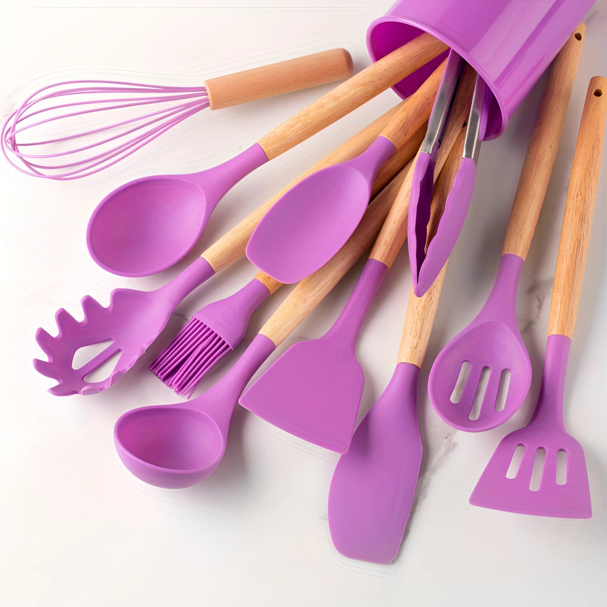Premium Silicone Cooking Utensil Set with Bamboo Grip - 12 Pieces