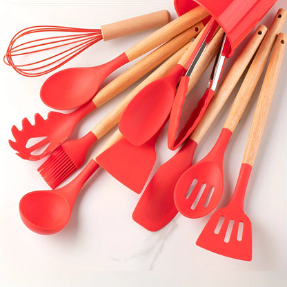 Premium Silicone Cooking Utensil Set with Bamboo Grip - 12 Pieces