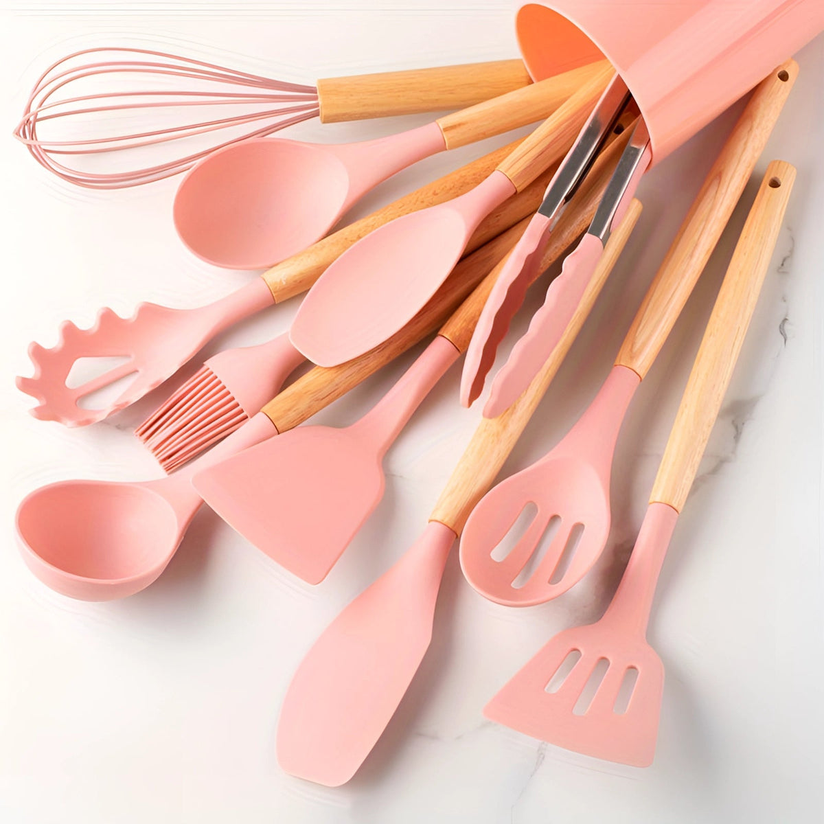 Premium Silicone Cooking Utensil Set with Bamboo Grip - 12 Pieces