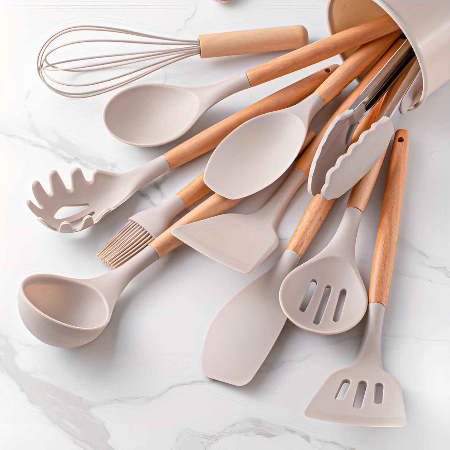 Premium Silicone Cooking Utensil Set with Bamboo Grip - 12 Pieces