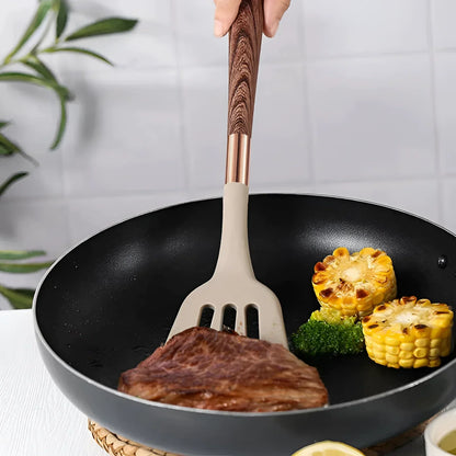 Essential 10-Piece Silicone Kitchen Tool Set with Wooden Grip