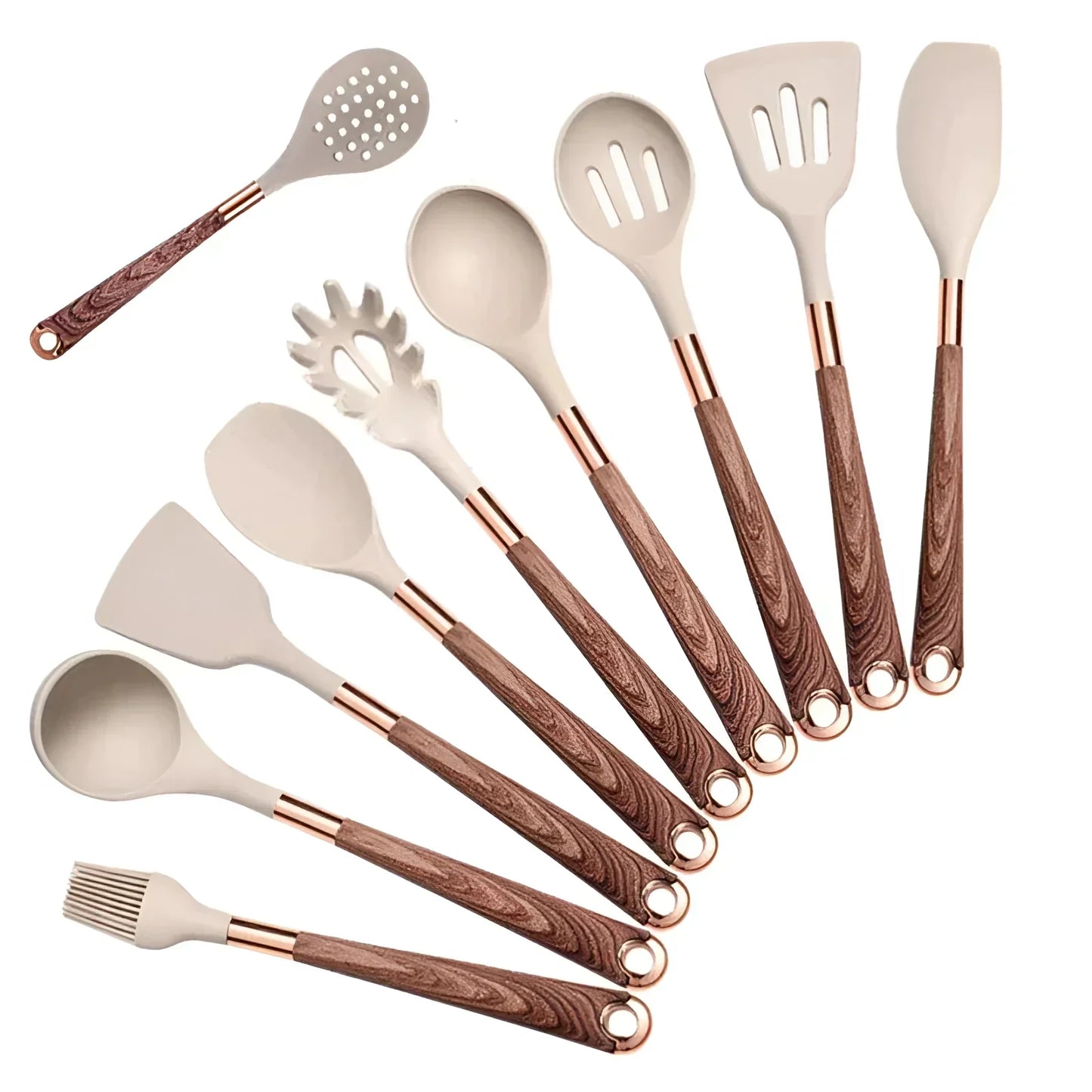 Essential 10-Piece Silicone Kitchen Tool Set with Wooden Grip