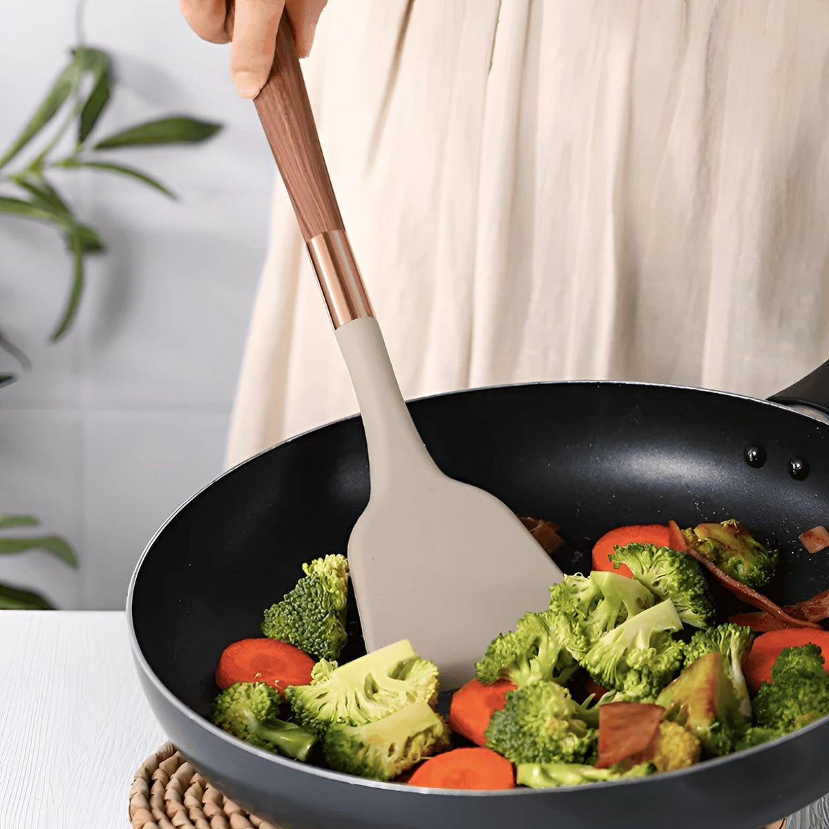 Essential 10-Piece Silicone Kitchen Tool Set with Wooden Grip