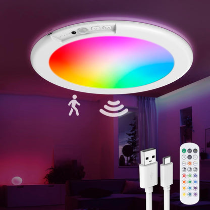 Wireless Motion-Activated Ceiling Light with Remote and Color Options