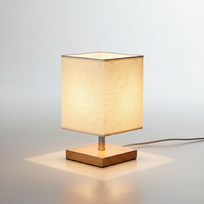 Wooden Base Table Lamp with Linen Shade – Serene Bedside Illumination