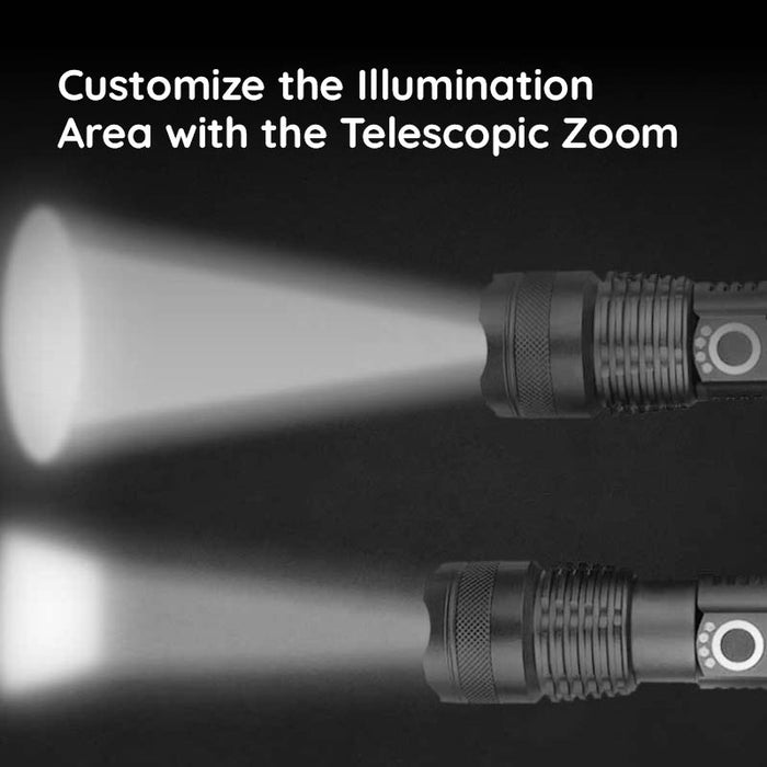 Rechargeable LED Flashlight with Telescopic Zoom, 5 Modes, IPX-6 Waterproof