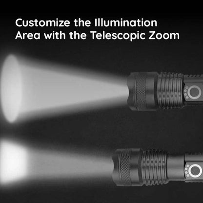 Rechargeable LED Flashlight with Telescopic Zoom, 5 Modes, IPX-6 Waterproof