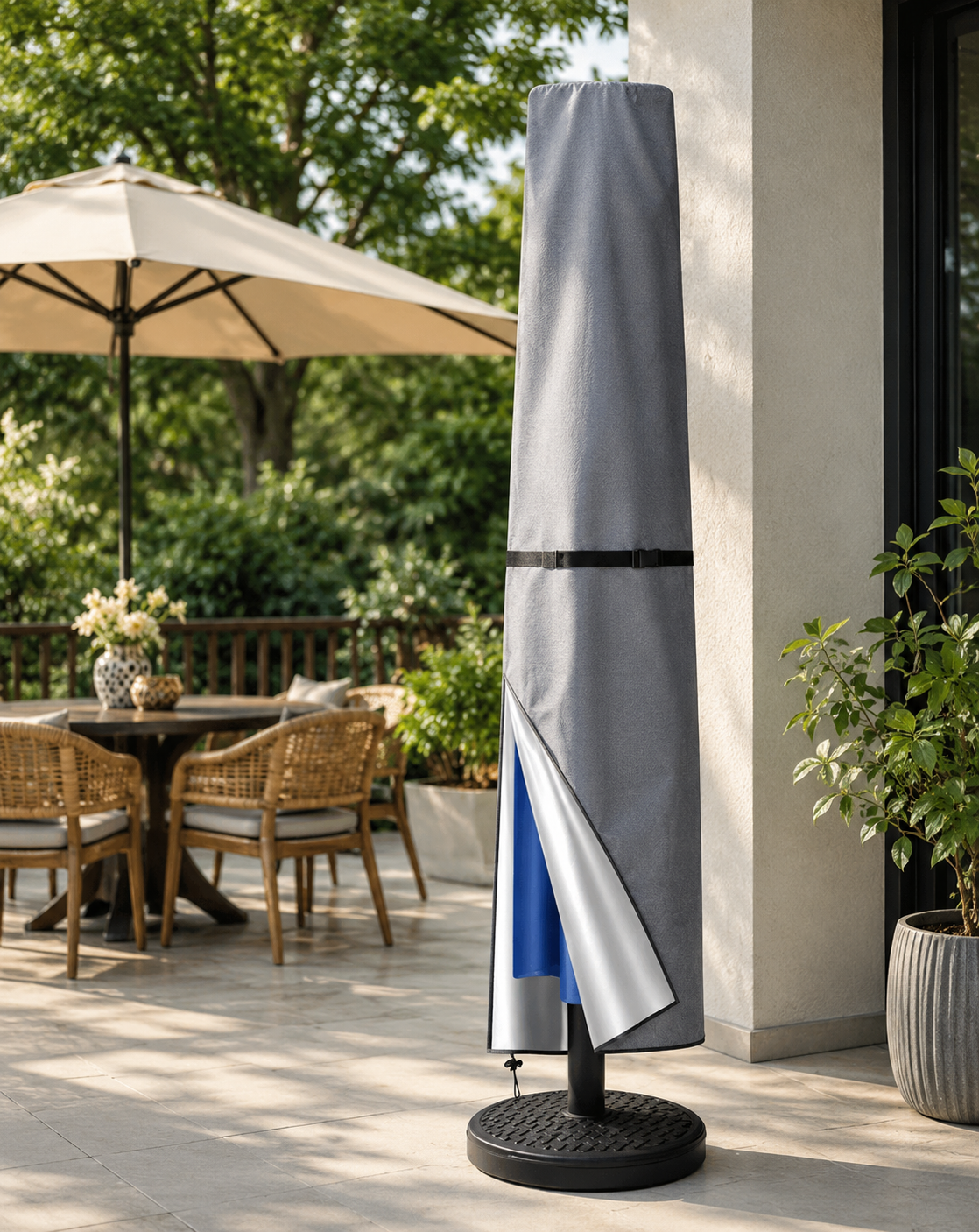 Outdoor Cantilever Umbrella Cover with Zipper and Telescopic Rod