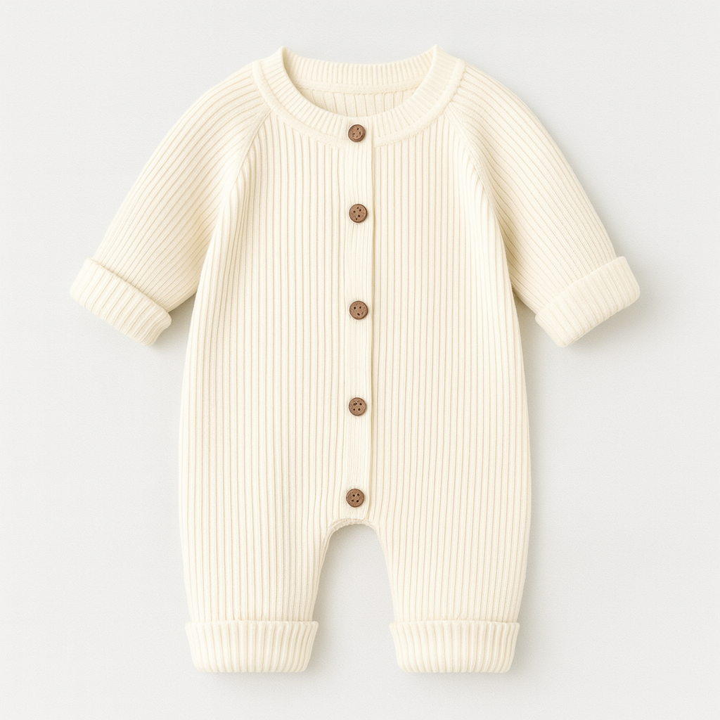 Baby Romper with Footed Design and Ribbed Knit Fabric