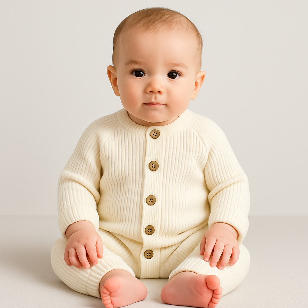 Baby Romper with Footed Design and Ribbed Knit Fabric