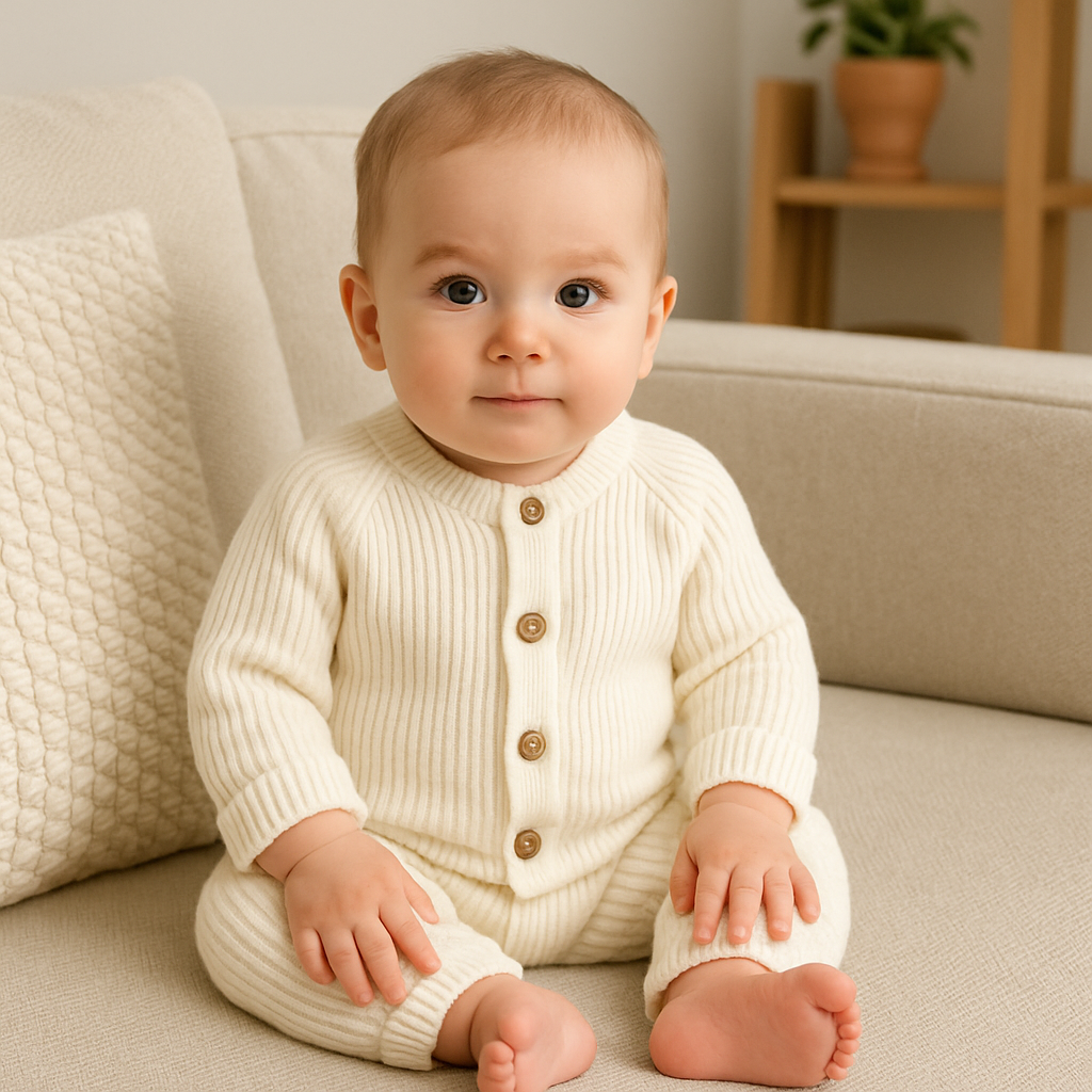 Baby Romper with Footed Design and Ribbed Knit Fabric