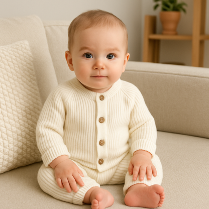 Baby Romper with Footed Design and Ribbed Knit Fabric