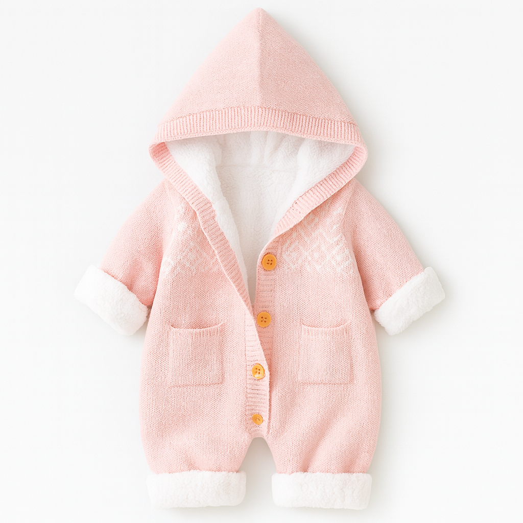 Baby Hooded Suit in Pink Knit Fabric
