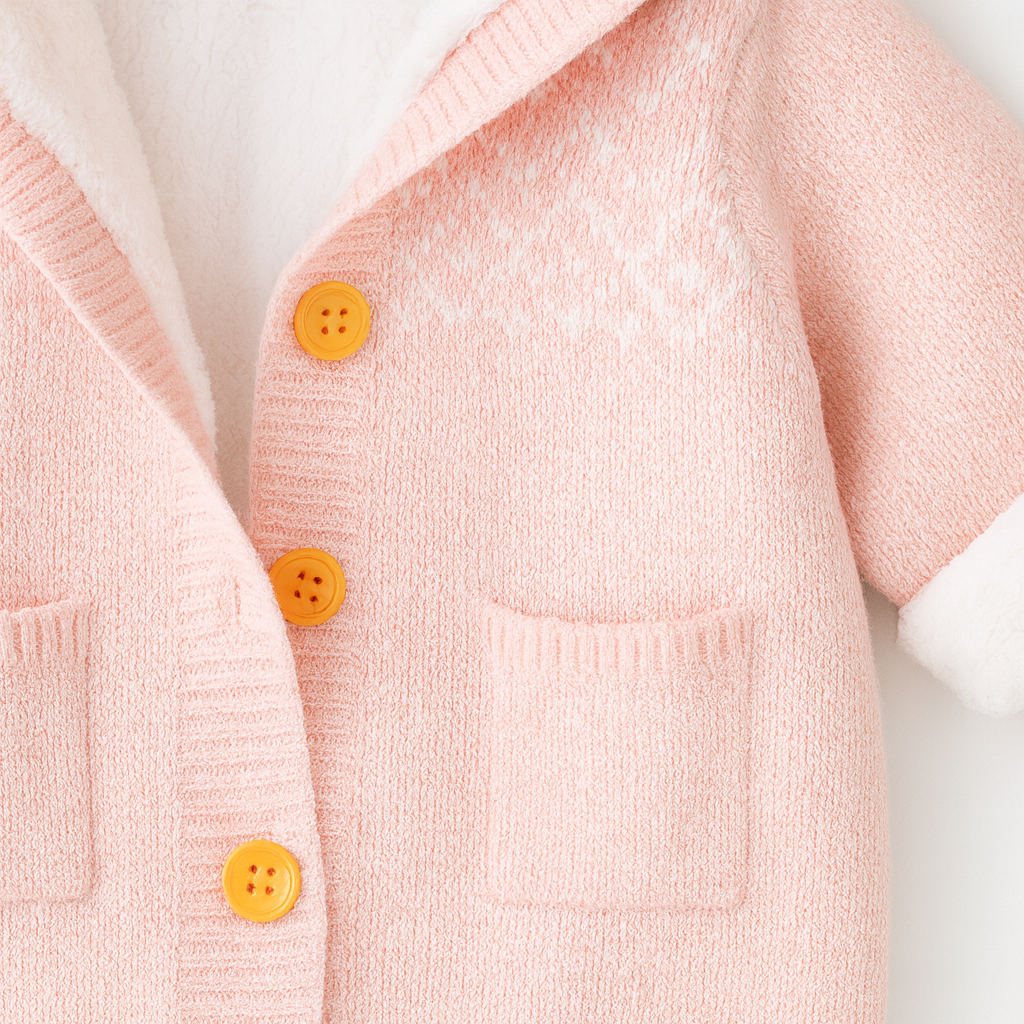 Baby Hooded Suit in Pink Knit Fabric
