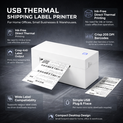 Desktop Thermal Printer for 4x6 Shipping Labels - USB Fast Printing