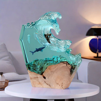 Ocean-Inspired Lamp with Dimmable Light – Unique Resin Art for Relaxing Atmosphere